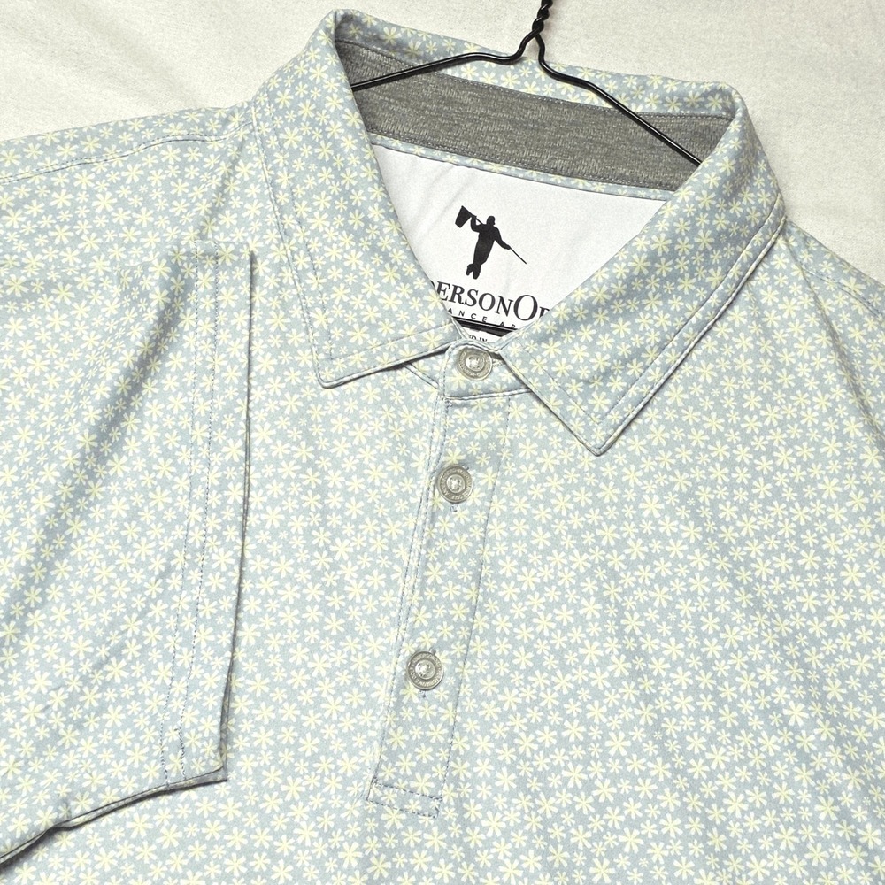 AndersonOrd The K Polo Men XL Niagara Mist Floral Star Performance Golf Shirt